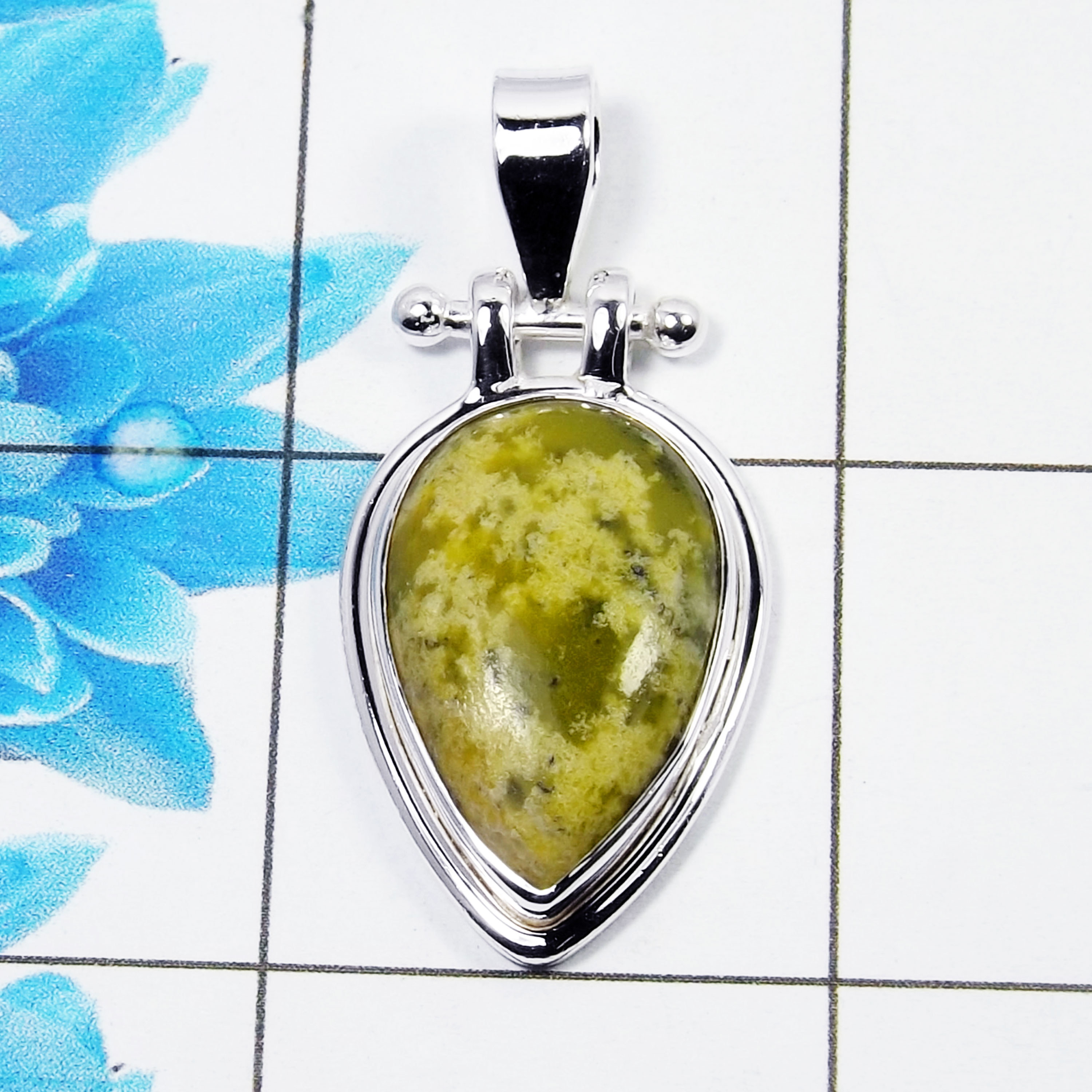 Natural Connemara Marble Cab Pendant P - CMP999 Pan Shape Soild 925 Sterling Silver Plain Pendant